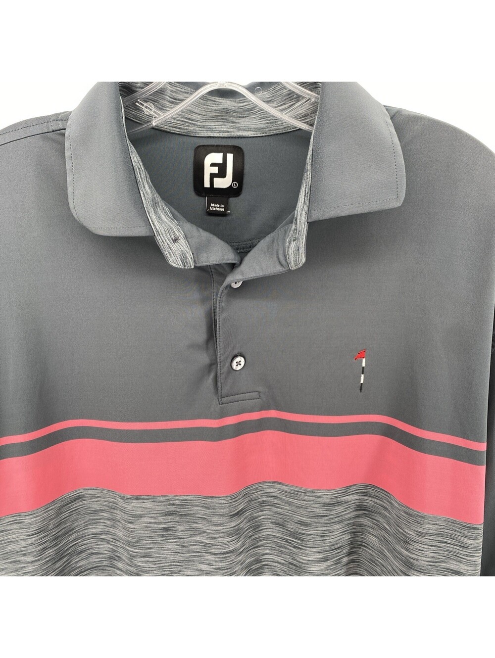 FootJoy FJ Athletic Fit Golf Polo Gray Pink Stripe Performance Shirt Mens L